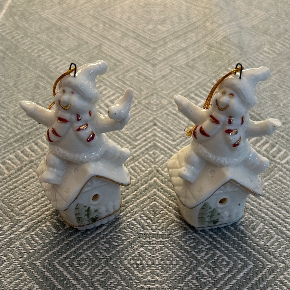 Festive Snowman Holiday Ornaments - White and Red